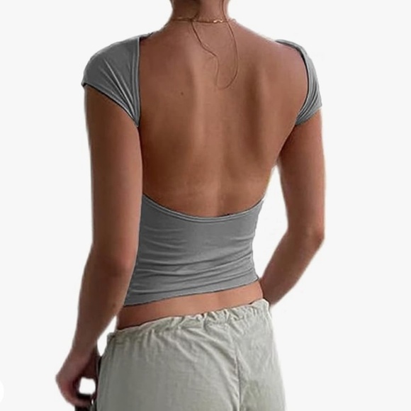 Women's Sexy Backless Y2K Crop Tee Short Sleeve Slim‎ Fit Crewneck Summer Casual - Picture 6 of 6